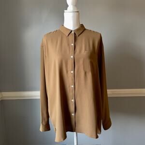 J.Jill Womens Large Camel Button Front Blouse Collared Minimalist Top Relaxed